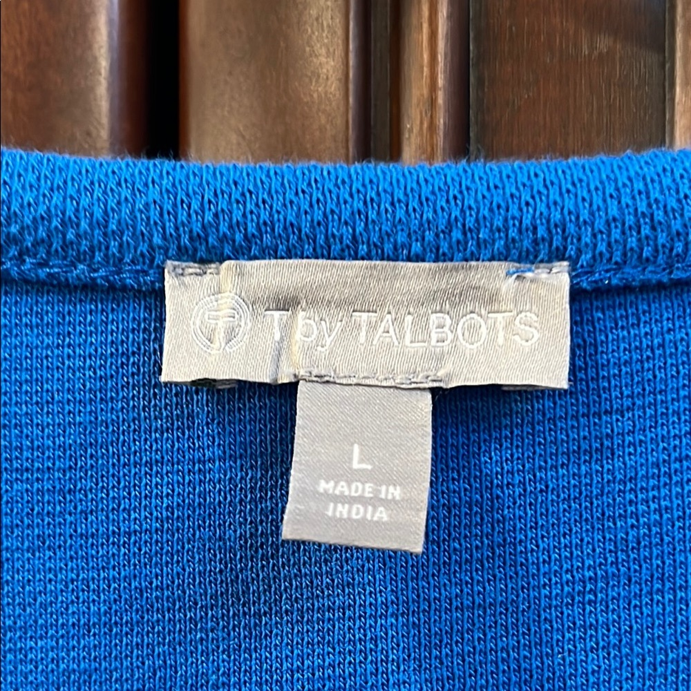 T by Talbots Blue Knit Dress with Black/White Side Striped - Picture 3 of 6
